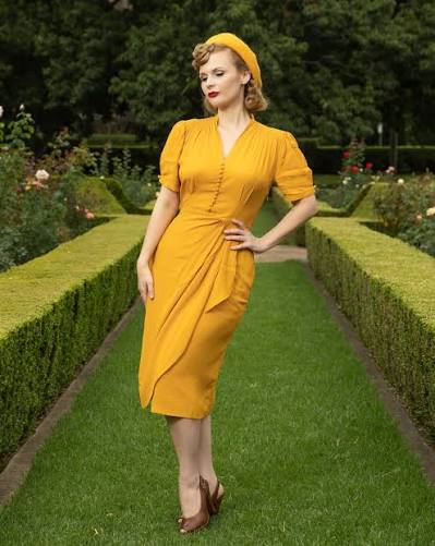 Mabel 1940's dress in Mustard - Image 4