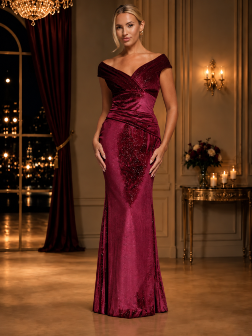 Samantha sparkle evening dress in wine red