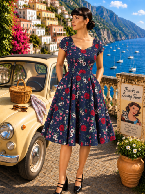 Camellia 1950's swing dress