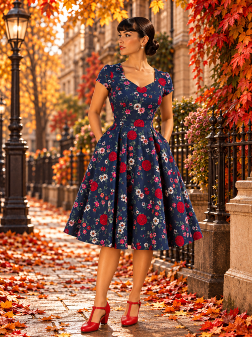 Camellia 1950's swing dress