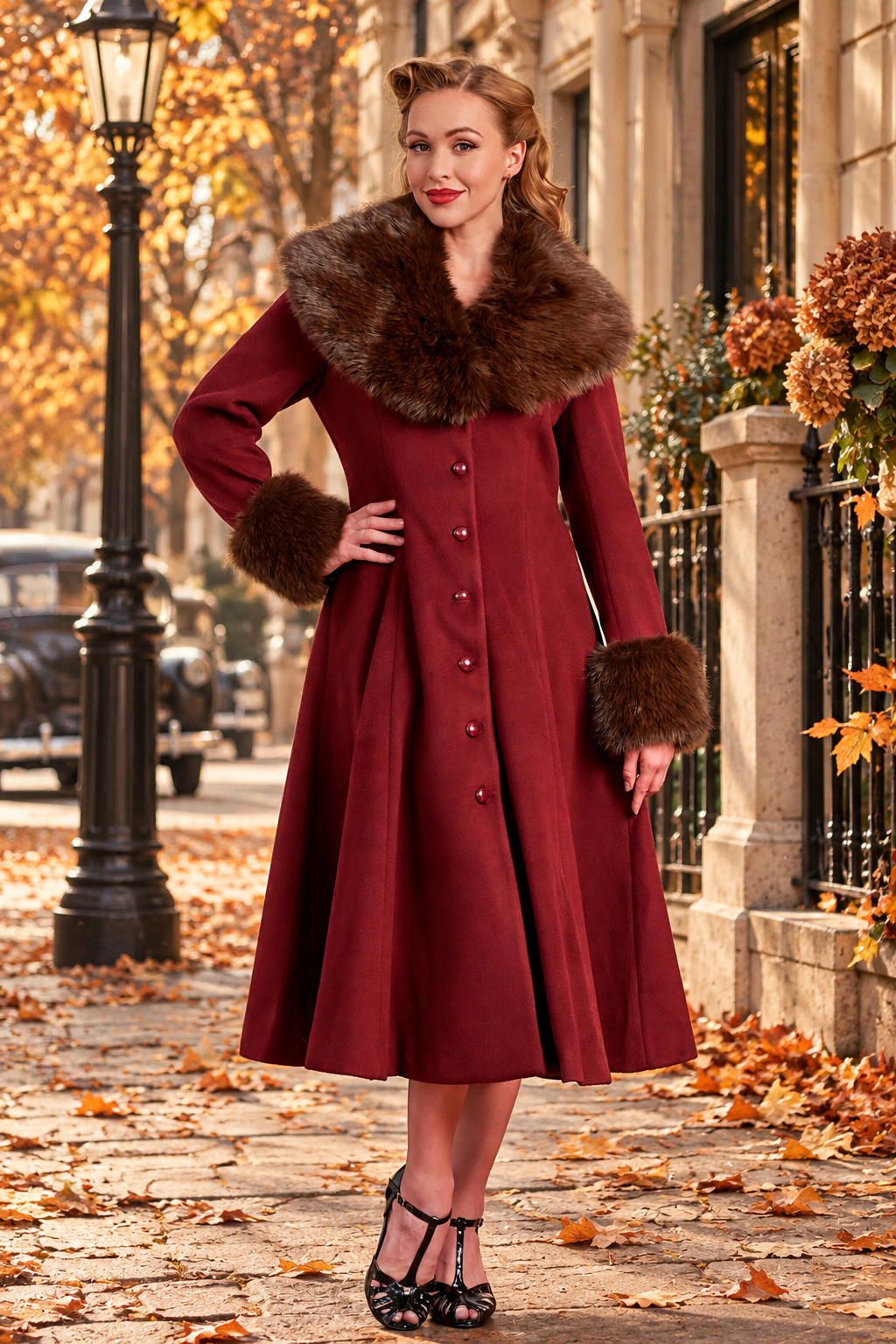 Martha swing coat with faux fur- Pre order - Image 2