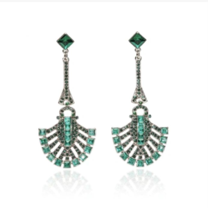 Gatsby style long drop Green Crystal earrings