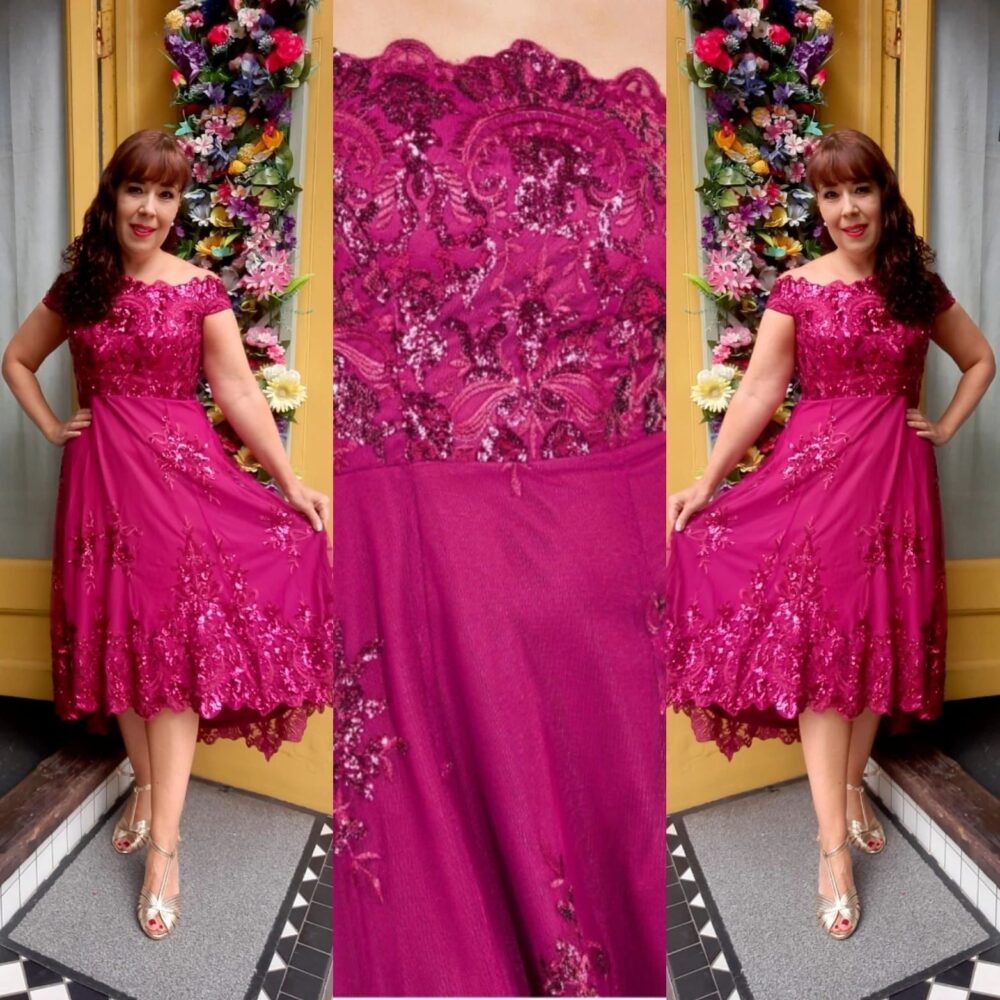 Magenta Bardot Lace dress