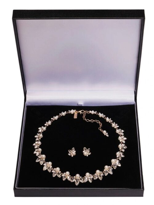 Crystal Leaf and Pearl necklace & earrings gift set