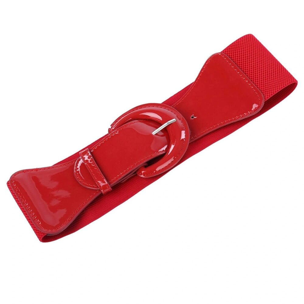 Elasticated red buckle belts