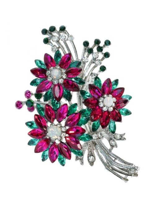 Rose Fox Ruby Crystal Bouquet Hairclip & Brooch