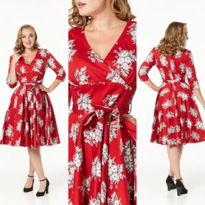 Ruby red floral swing dress