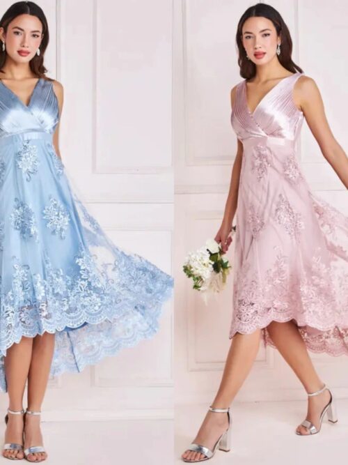 Elizabeth satin & lace occasion dress