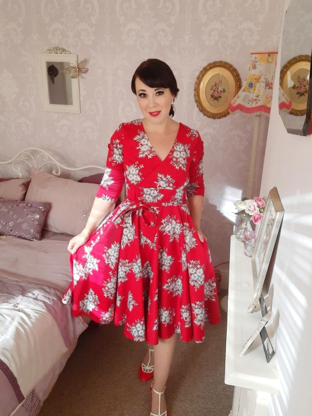 Ruby red floral swing dress