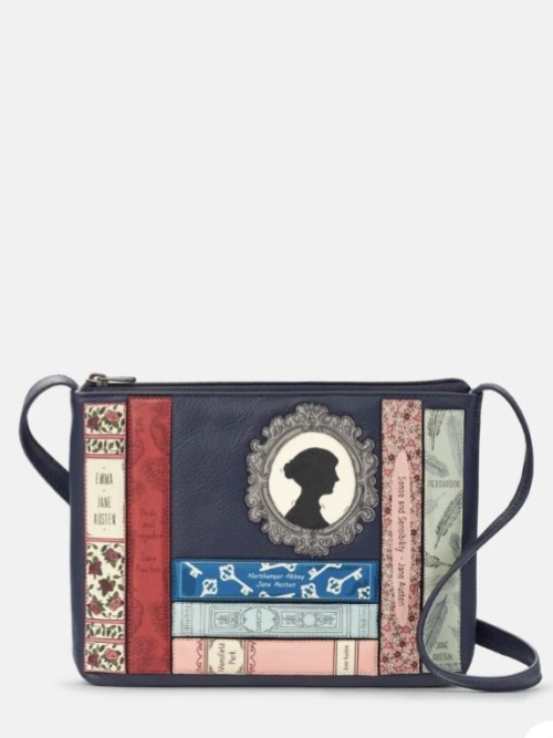 Jane Austen Bookworm Navy Leather Cross Body Bag