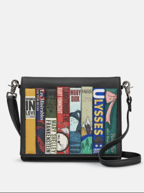 Yoshi Bookworm black vegan leather flap over cross body bag