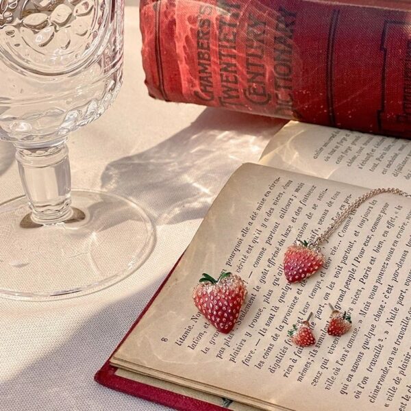 Strawberry enamel necklace